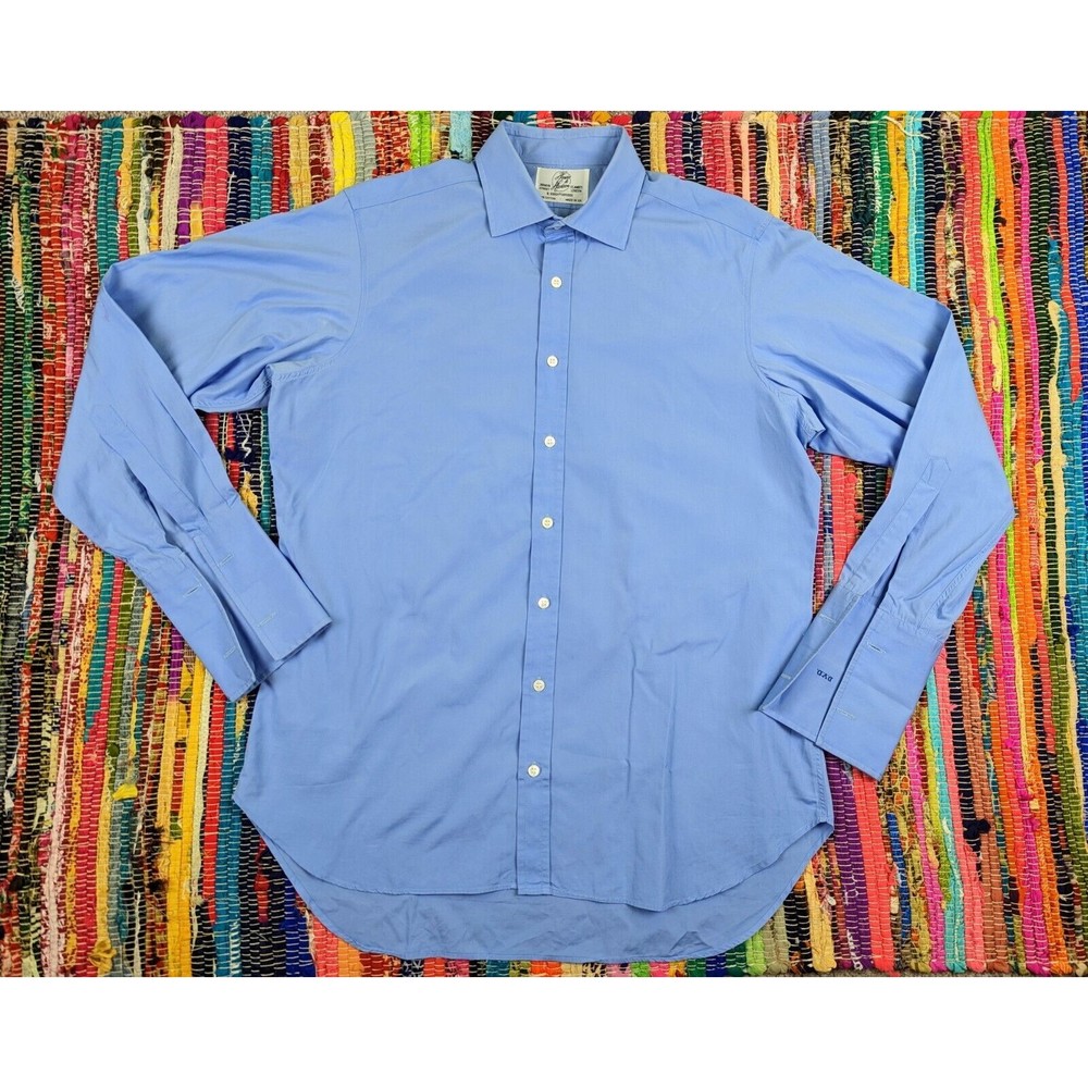 VTG Harvie & Hudson Jermyn St. UK Men 46-48" Blue French Cuffs Dress Shirt READ!
